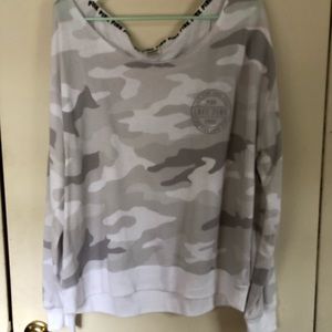 VS PINK white camo off the shoulder sweater